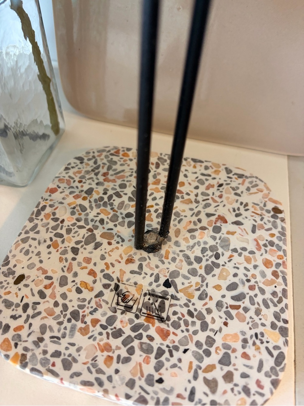 Terrazzo Ceramic Paper Towel Holder with Multicolor Pebble Pattern